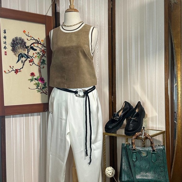 Theory Beige Leather Sleeveless Tank Top - Picture 9 of 9